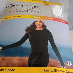 Women's Black Long Sleeve Crew Top, Stretch Fleece